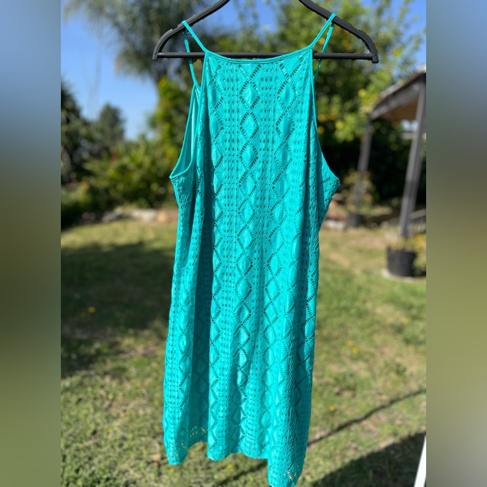 Lily Rose Dress👗 Teal Knit net double layer sleeveless size XL